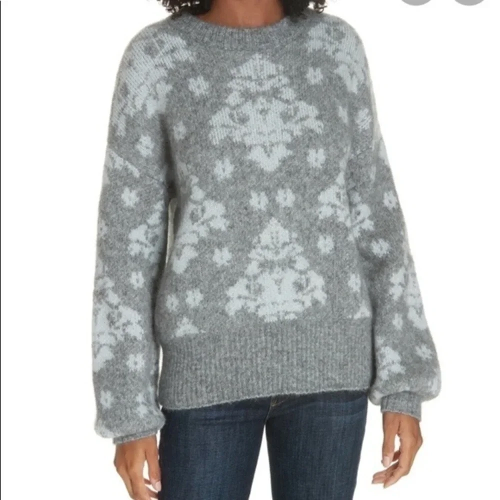 Lewit Jacquard mohair metallic and gray chunky wool mohair oversized  sweater